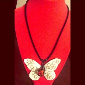 Murano Glass and White Ceramic Butterfly Necklace